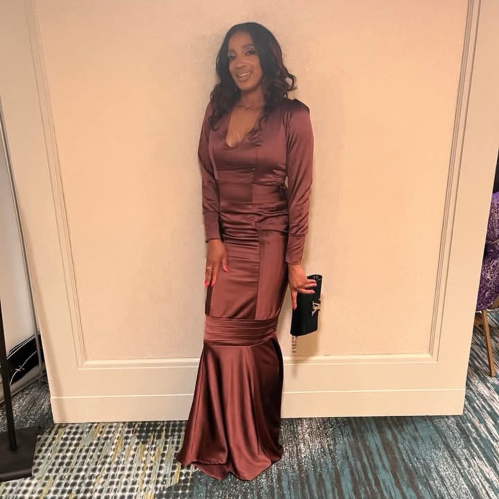 floor length, maroon, long sleeve gown - Medium